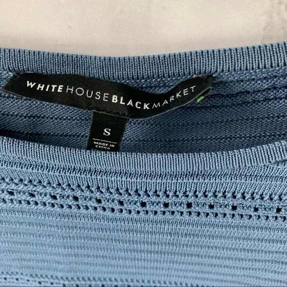 WHBM Blue Drama Bell Sleeve Pointelle Sweater - Picture 6 of 7